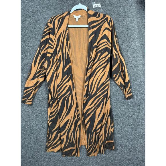 Terra & Sky Women's Plus Size Printed Open Cardigan Womens 1X Camo Coffee Zebra - Picture 1 of 8
